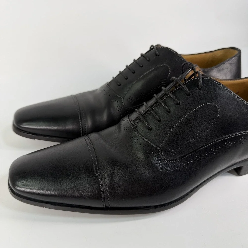 Santoni Cap Toe Dress Shoes Mens 8 D Leather Oxfords Brogue Quiet Luxury Italy